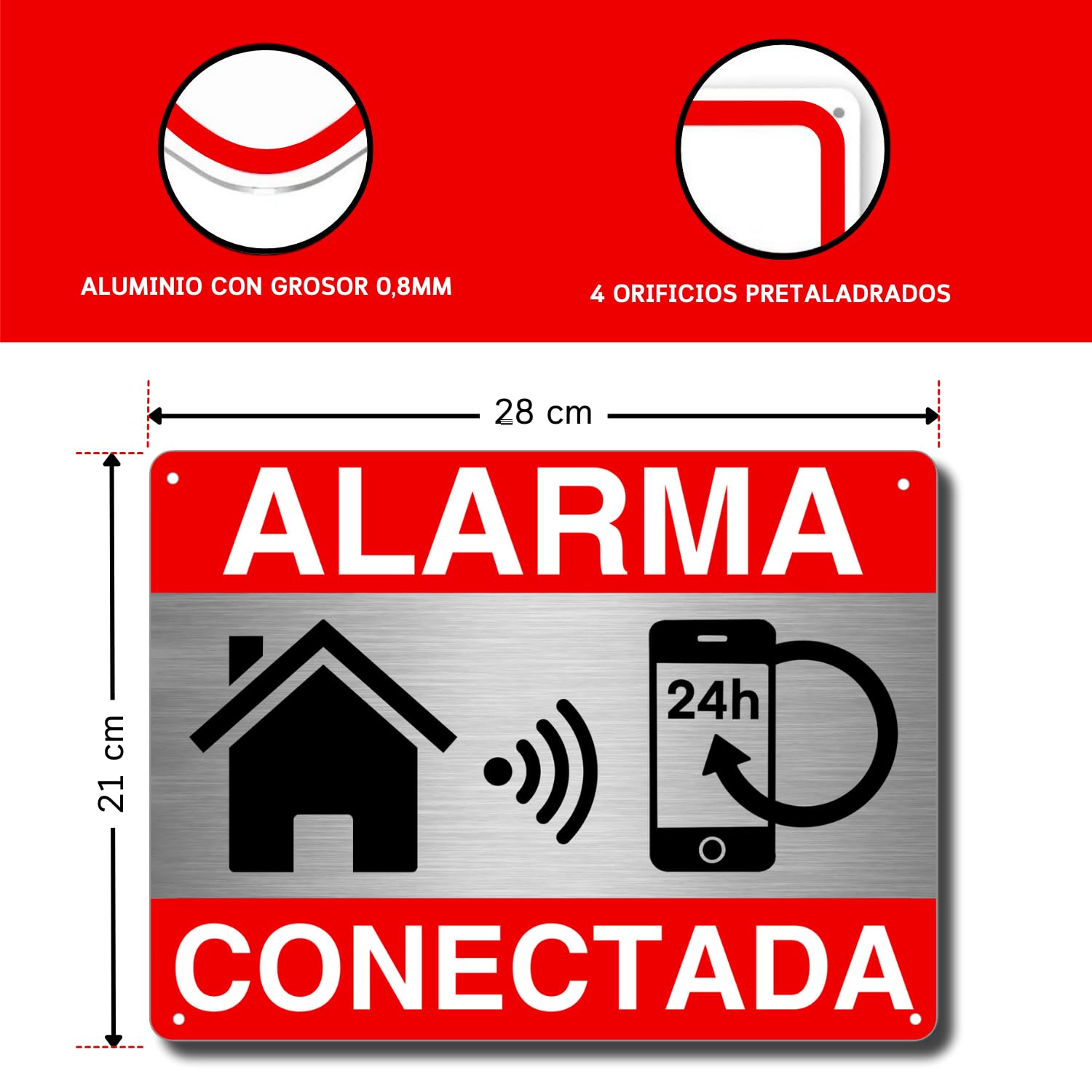 LEIASA | Cartel Área Videovigilada - 21x28 cm - Aluminio - Grosor 0,8 mm - Cartel Videovigilancia - Impresión UV - Resistente Exterior - Señal Alarma Disuasorio de Aluminio (Señal Alarma)