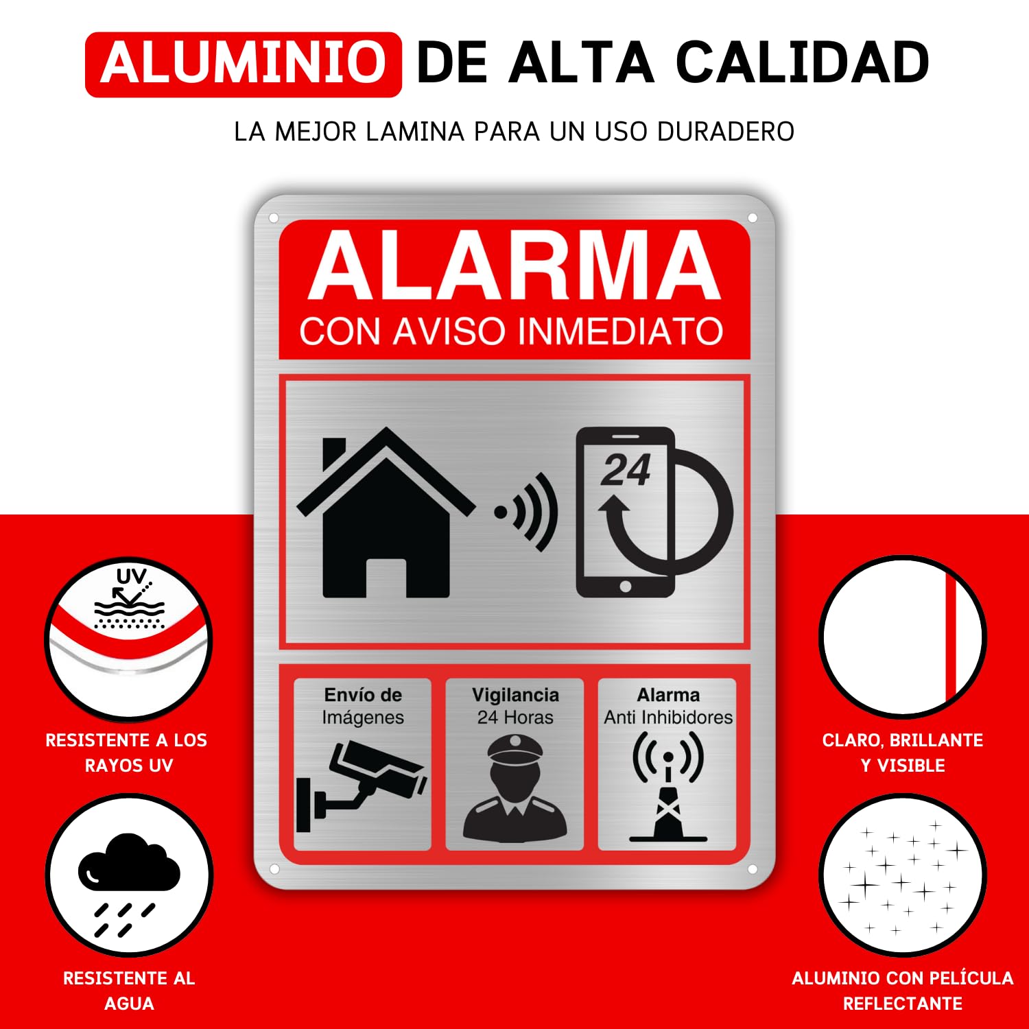LEIASA | Cartel Videovigilancia - 21x28 cm - Aluminio - Grosor 0.8 mm - Señal Zona Videovigilada - Impresión UV - Cartel Alarma - Señal Videovigilancia homologado 21x28
