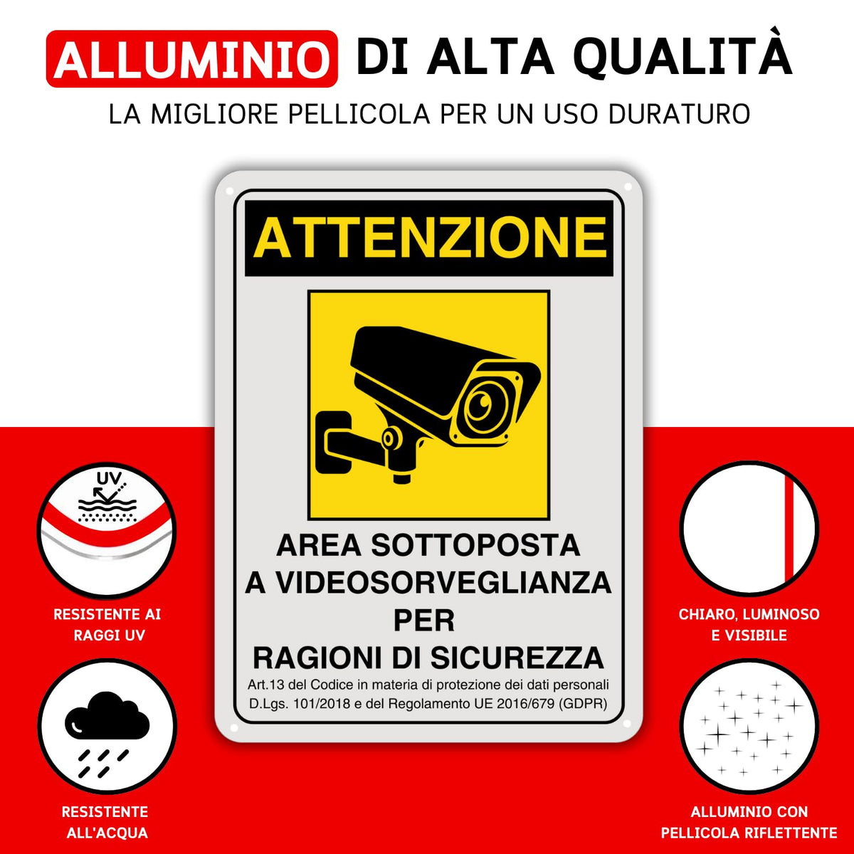 LEIASA | Cartello Area Videosorvegliata - 21x28 cm - Alluminio - Rifle