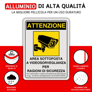 LEIASA | Cartello Area Videosorvegliata - 21x28 cm - Alluminio - Rifle