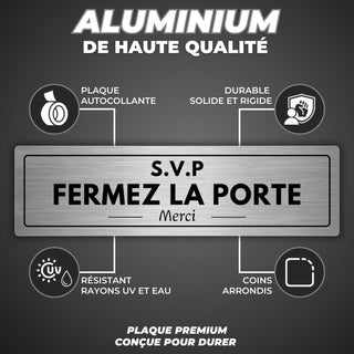 LEIASA | Plaque Fermez la Porte - 5x18 cm - Épaisseur 0,8 mm - Alumini