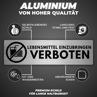 LEIASA | Selbstklebendes Schild Lebensmittel verboten - 5x18 cm - Alum