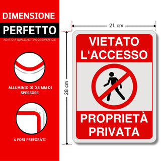 LEIASA | Cartello divieto di accesso - 21x28 cm - Alluminio riflettent