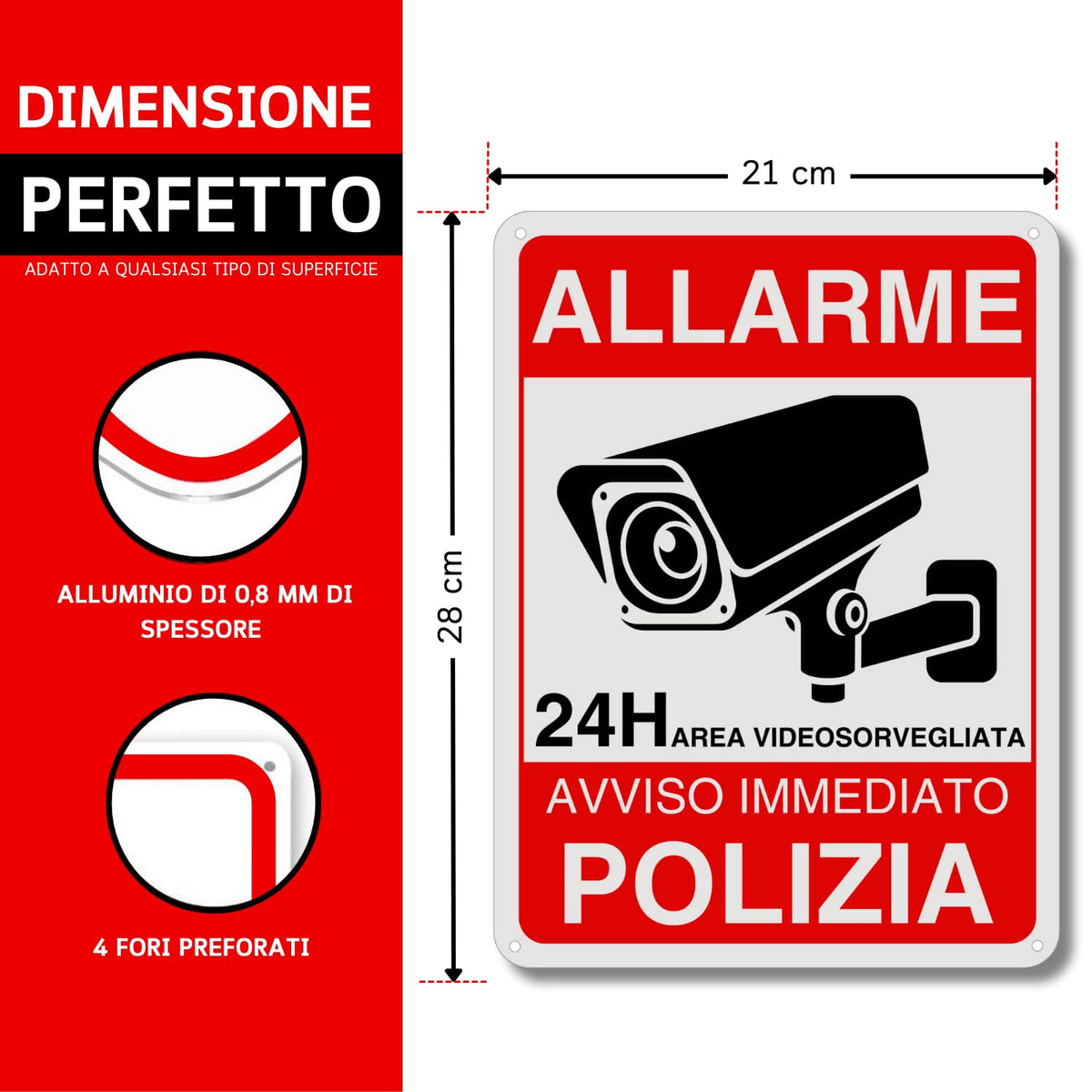LEIASA | Cartello Area Videosorvegliata - 21x28 cm - Alluminio - Rifle
