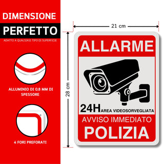 LEIASA | Cartello Area Videosorvegliata - 21x28 cm - Alluminio - Rifle