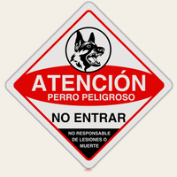 LEIASA | Cartel Perro Peligroso - 21x21 cm - Aluminio Reflectante - Grosor 0.8 mm - Resistente Exterior - Impresión UV
