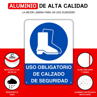 Uso Obligatorio Calzado de Seguridad: material premium resistente a rayos UV y agua