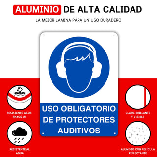 Cartel Uso Obligatorio Protectores Auditivos: material premium resistente a rayos UV y agua