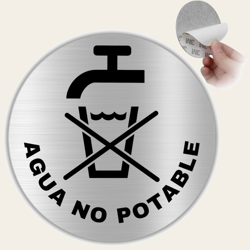 LEIASA | Señal Adhesiva Agua No Potable - Diámetro Ø 100 mm - Grosor 0.8 mm - Aluminio - Rótulo de Agua No Potable - Signo Agua No Bebible - Cartel Adhesivo 3M No Beber Agua - Señal Agua No Potable