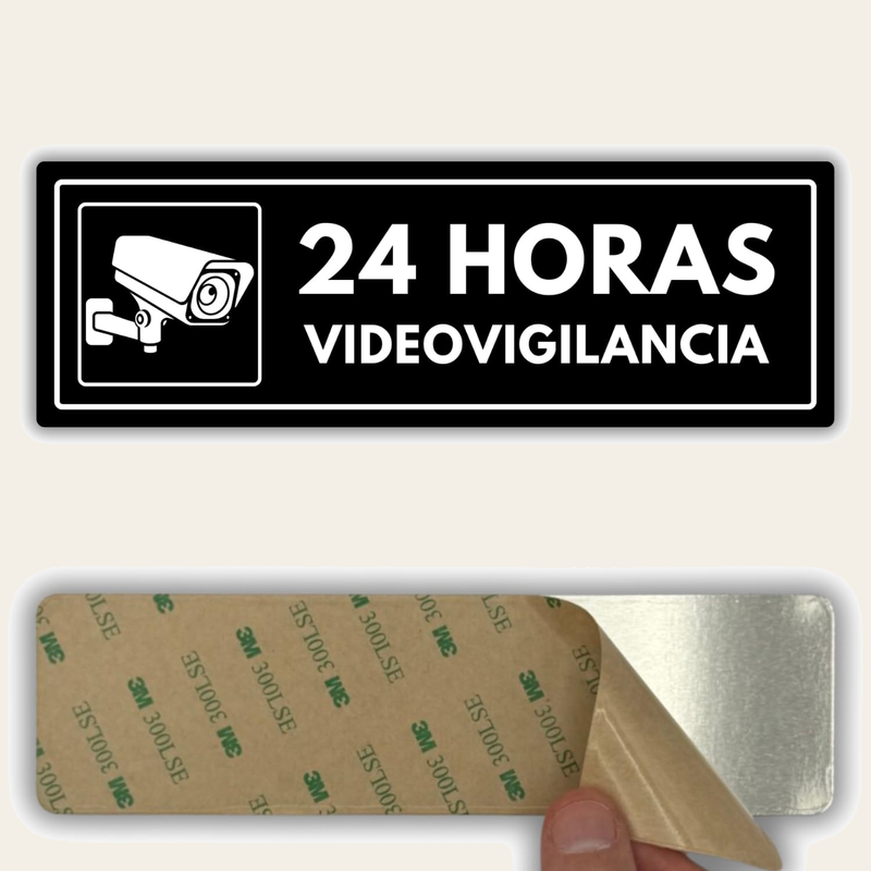LEIASA | Señal 24h Videovigilancia - 7,5 x 23 cm - Grosor 2 mm - Acrílico - Placa Adhesiva - Cartel Cámaras 24 Horas - Rótulo Aviso Seguridad - (24 horas vigilancia)