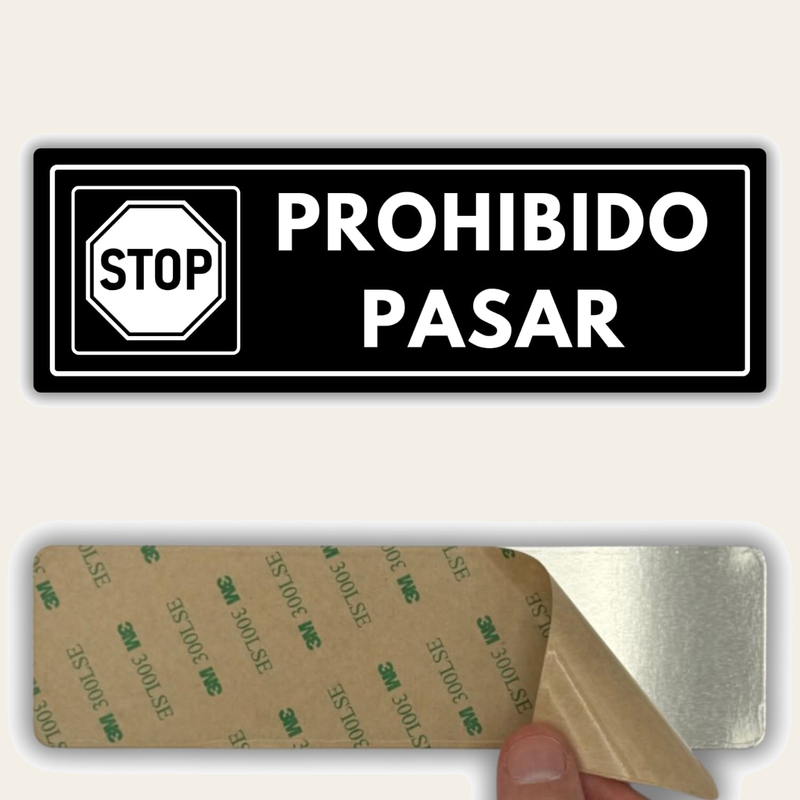LEIASA | Señal Prohibido Pasar - 7,5 x 23 cm - Grosor 2 mm - Acrílico - Placa Adhesiva - Cartel Acceso Restringido - Rótulo Prohibición - (Señal Prohibido Pasar)