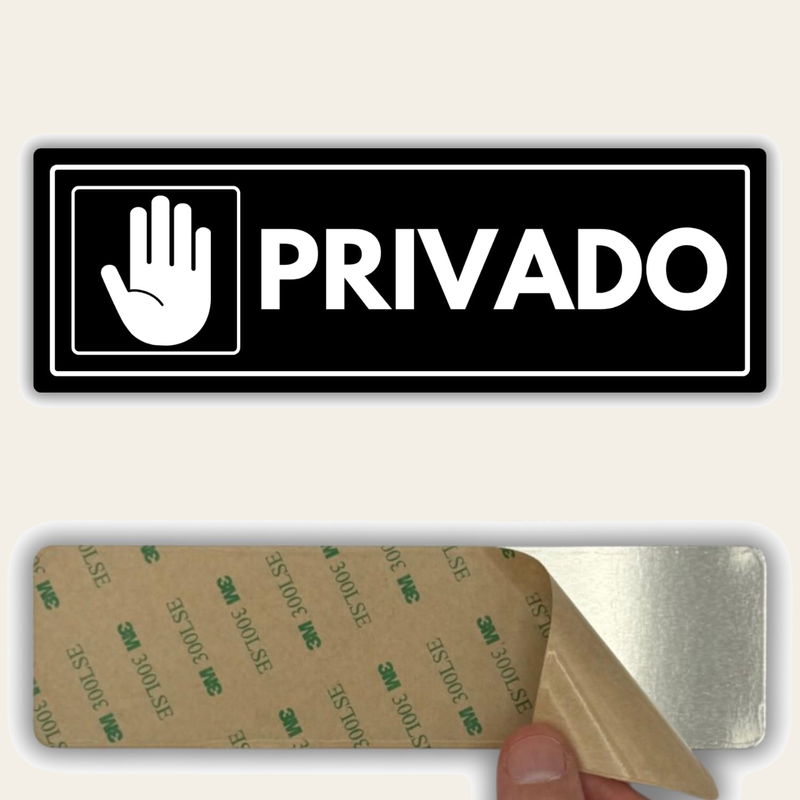 LEIASA | Señal Privado - 7,5 x 23 cm - Grosor 2 mm - Acrílico - Placa Adhesiva - Cartel Zona Privada - Rótulo Acceso Restringido - (Privado Mano)