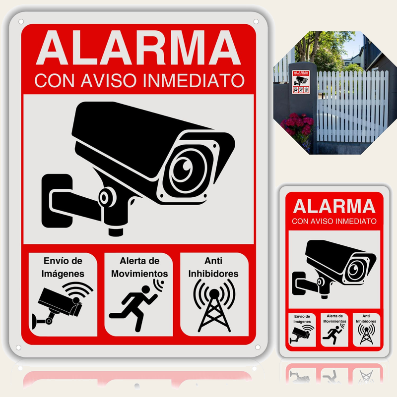 LEIASA | Pack Carteles Zona Videovigilada - 21x28 cm - 9x14 cm - Aluminio - Reflectante - Grosor 0,8 mm - Cartel Videovigilancia - Impresión UV - Resistente Exterior (SET Carteles videovigilancia)