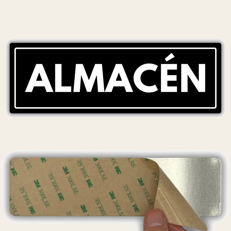 LEIASA | Señal Almacén - 7,5 x 23 cm - Grosor 2 mm - Acrílico - Placa Adhesiva - Cartel Zona de Almacén - Rótulo Identificación - (Señal Almacen)
