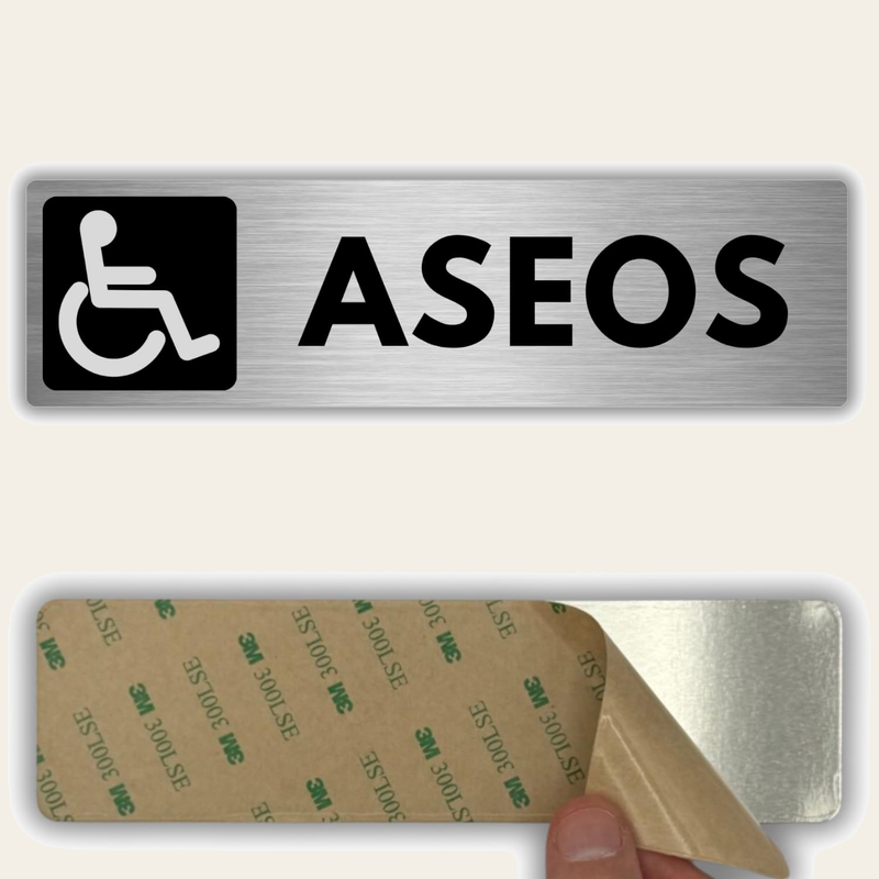 LEIASA | Señal WC Discapacidad - 5x18 cm - Grosor 0.8 mm - Aluminio - Rótulo Baño Accesible - Signo Servicios Discapacitados - Cartel 3M Baños Discapacidad - Baño Adaptado