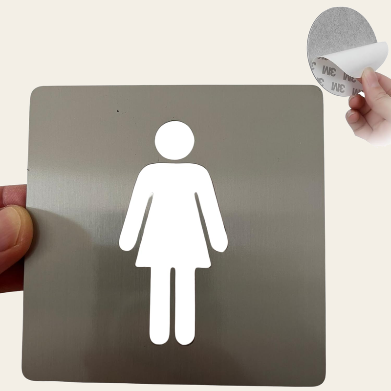LEIASA | Señal Adhesiva WC Mujer - Grosor 0.8 mm - 10x10 cm - Acero inoxidable Señalización De Baños - Señal Aseos - Signo Baño - Cartel adhesivo WC Mujer