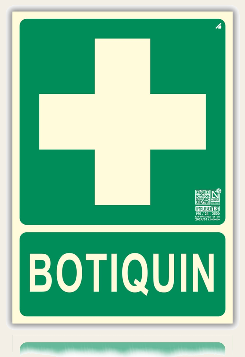 LEIASA | Señal Botiquín Homologada - 21x30 cm - Clase B D≤10m - PVC Luminiscente - Señal Certificada en Sostenibilidad - Cartel Fotoluminiscente Botiquín - Cartel Botiquín Homologado