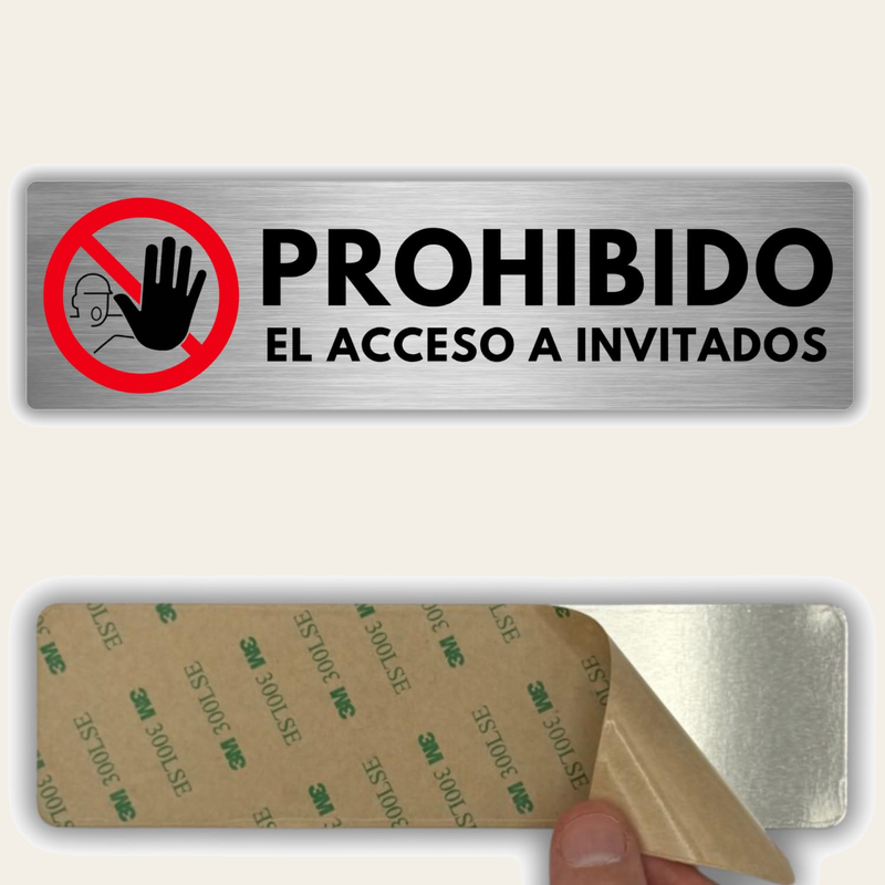 LEIASA | Señal Prohibido Acceso Invitados - 5x18 cm - Grosor 0.8 mm - Aluminio - Cartel Acceso Restringido - Rótulo Solo Personal - Señal Prohibición Entrada Visitas - (Prohibido Invitados)