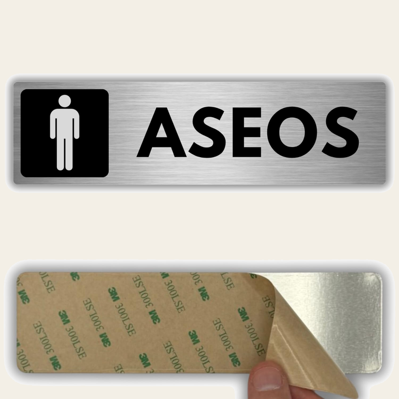 LEIASA | Señal Baño Hombre - 5x18 cm - Grosor 0.8 mm - Aluminio - Rótulo de Aseo Masculino - Signo Servicios - Lavabos Hombre