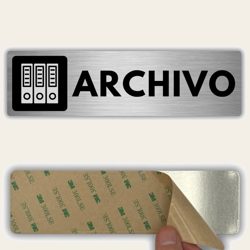 LEIASA | Señal Archivo - 5x18 cm - Grosor 0.8 mm - Aluminio - Rótulo Sala - Placa Puerta Documentación - (Archivo)