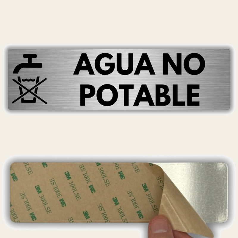 LEIASA | Señal Agua No Potable - 5x18 cm - Grosor 0.8 mm - Aluminio - Rótulo Agua No Apta Para Consumo - Signo Agua No Bebible - Cartel 3M - Advertencia Agua No Potable