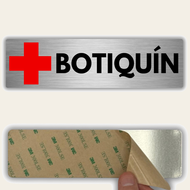 LEIASA | Señal Adhesiva Botiquín - 5x18 cm - Grosor 0.8 mm - Aluminio - Rótulo de Primeros Auxilios - Cartel Adhesivo 3M - Indicador de Botiquín