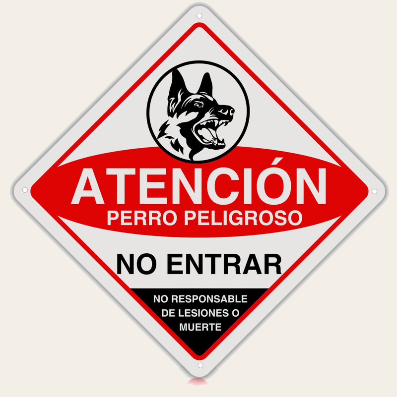 LEIASA | Cartel Perro Peligroso - 21x21 cm - Aluminio Reflectante - Grosor 0.8 mm - Señal Cuidado Perros - Apto Exterior - Impresión UV - Señal Aviso Perros - Placa Cuidado con el Perro