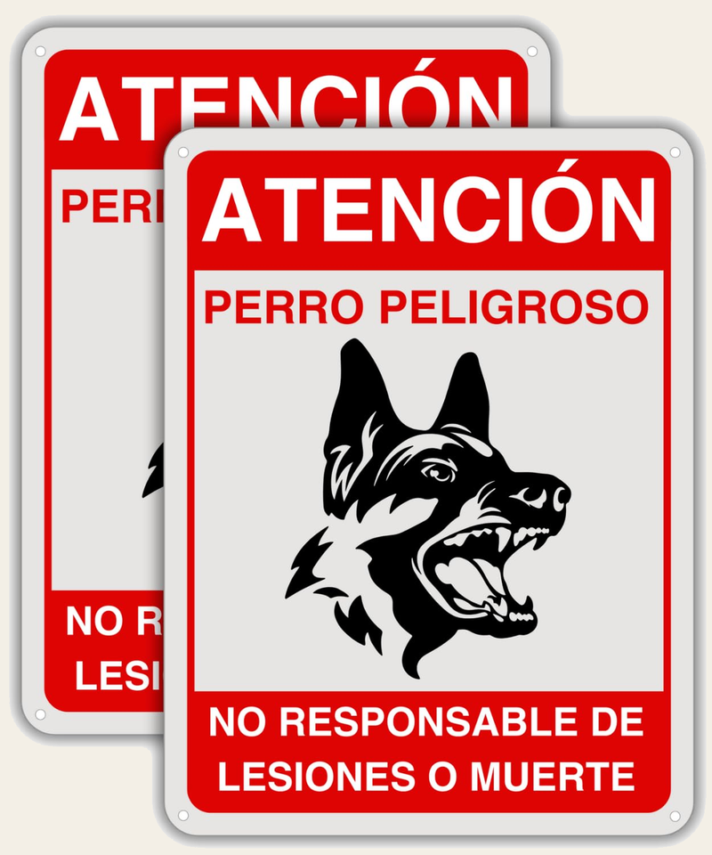 LEIASA | Cartel Perro Peligroso - 21x28 cm - Aluminio Reflectante - Grosor 0.8 mm - Señal Cuidado Perros - Impresión UV - Cuidado Perro - 2 Unidades (2 Carteles Perro Peligroso)