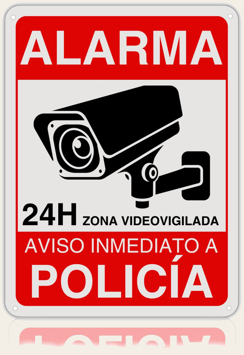 LEIASA | Cartel Videovigilancia - 21x28 cm - Reflectante - Fabricado Aluminio - Grosor 0.8 mm - Zona Videovigilada - Entrada Vigilada - Señal Alarma Disuasoria - Cartel Aviso Policia