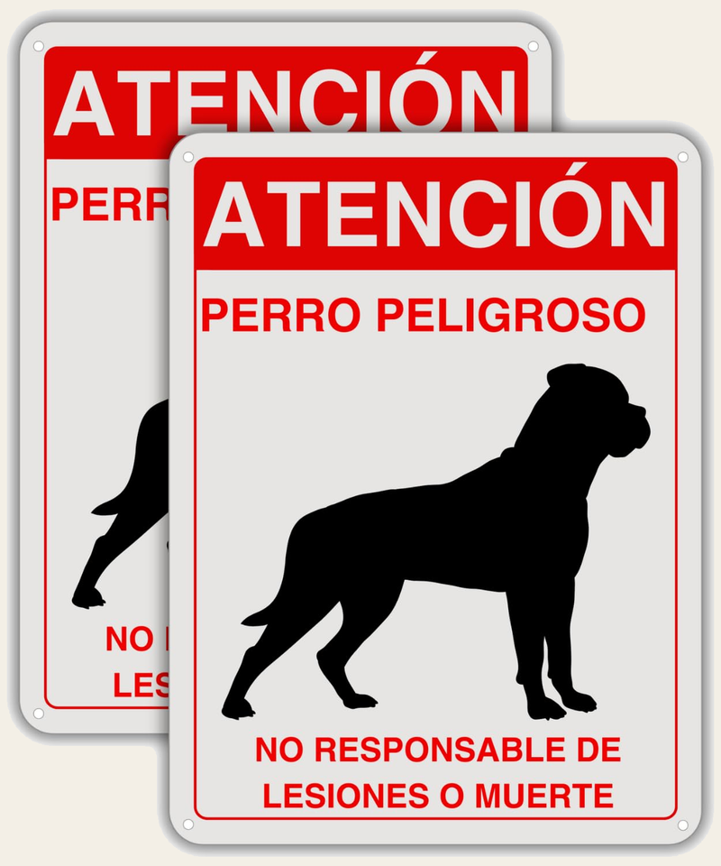 LEIASA Cartel Perro Peligroso - 21x28 cm - Aluminio Reflectante - Grosor 0,8 mm - Letrero Cuidado Perros - Resistente Exterior - 2 Unidades