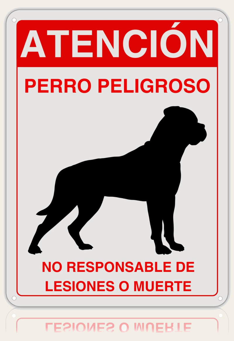 LEIASA Cartel Perro Peligroso - 21x28 cm - Aluminio Reflectante - Grosor 0,8 mm - Letrero Cuidado Perros - Resistente Exterior - Impresión UV - Señal Cuidado con Perro - Placa para Perros