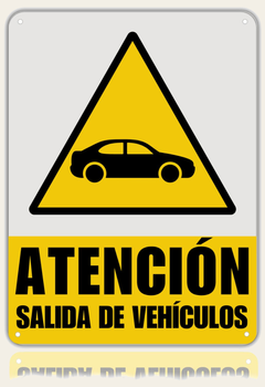 LEIASA | Cartel Salida Vehículos - 21x28 cm - Aluminio Reflectante - Grosor 0.8 mm - Resistente Exterior - Impresión UV