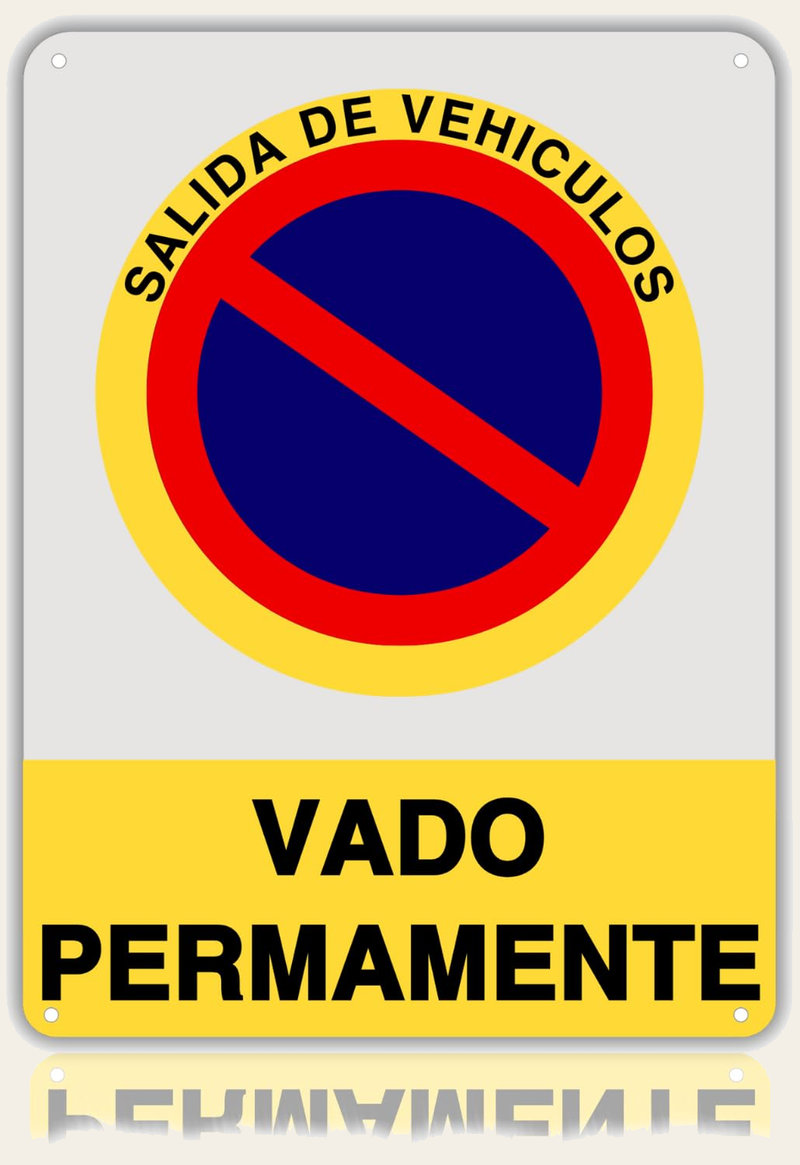 LEIASA Cartel Vado Permamente - 21x28 cm - Aluminio Reflectante - Grosor 0.8 mm - Resistente Exterior - Impresión UV - Señal Prohibido Aparcar - Llamamos Grúa - Metal Duradero (Vado Permamente)