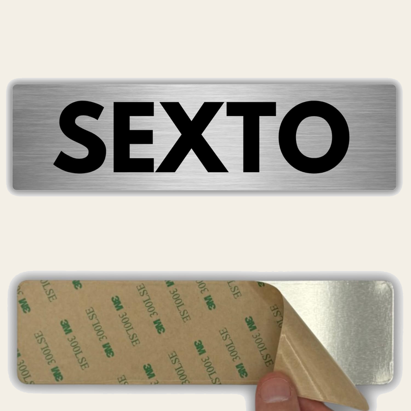 LEIASA | Señal Adhesiva Sexto - 5x18 cm - Grosor 0.8 mm - Aluminio - Número 6 - Cartel Adhesivo 3M - Identificación de Pisos Sexto