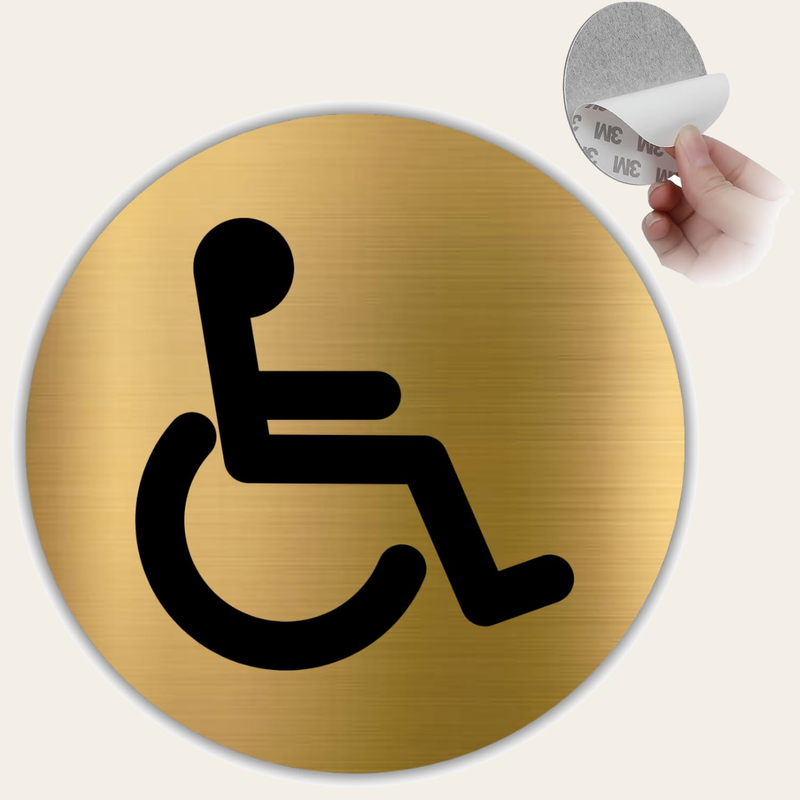 LEIASA | Goldenes Schild Barrierefreies WC - Ø 10 cm - Stärke 0,8 mm -