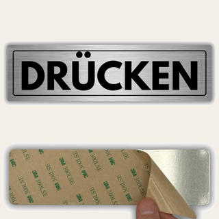 LEIASA | Schild Drücken - 5 x 18 cm - Stärke 0,8 mm - Aluminium - Selb