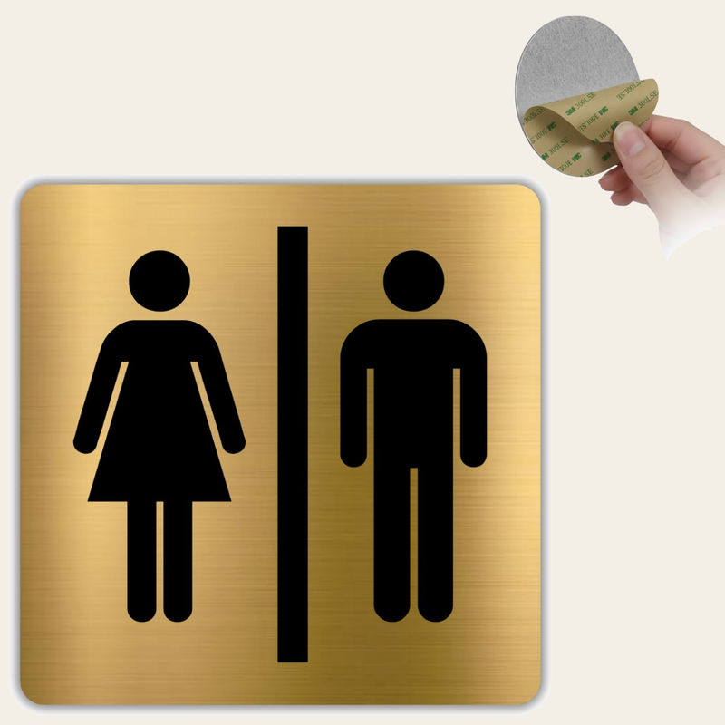 LEIASA | WC Schild Damen Herren - 10x10 cm - Aluminium Gold - Toilette