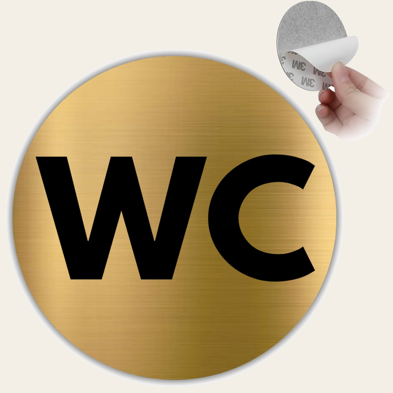 LEIASA | Goldenes Schild WC - Ø 10 cm - Stärke 0,8 mm - Aluminium - Ru