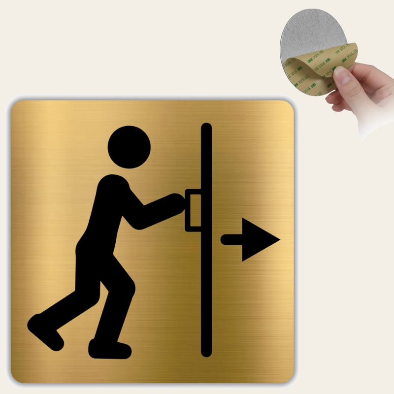 LEIASA | Schild Drücken Tür - 10x10 cm - Aluminium Gold - Türschild - 