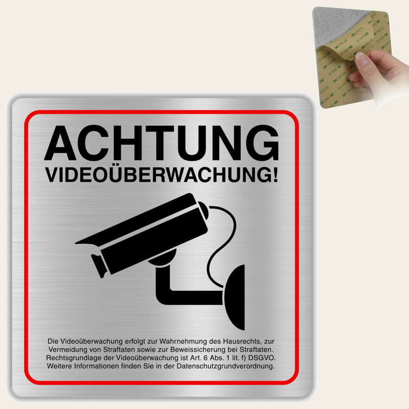 LEIASA | Schild Videoüberwachung - 12x12 cm - Aluminium - Achtung Kame