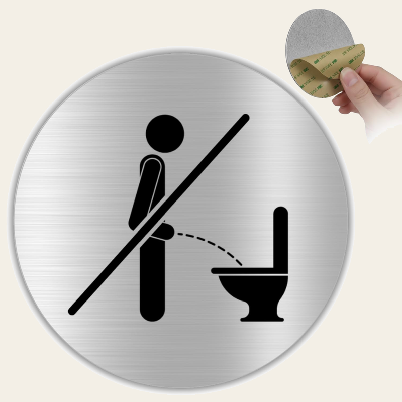 LEIASA | Schild Bitte im Sitzen pinkeln - 10x10 cm - Aluminium Gold - 