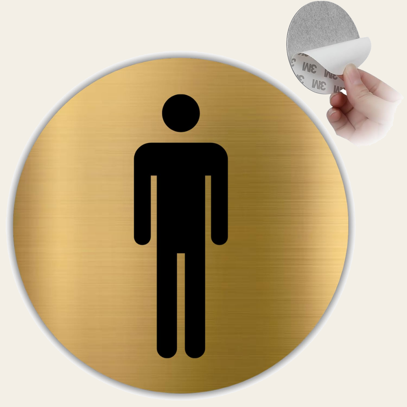 LEIASA | Goldenes Schild WC Herren - Ø 10 cm - Stärke 0,8 mm - Alumini