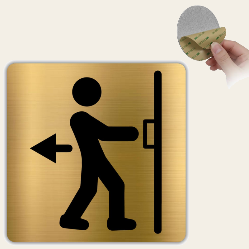 LEIASA | Schild Ziehen Tür - 10x10 cm - Aluminium Gold - Türschild - K