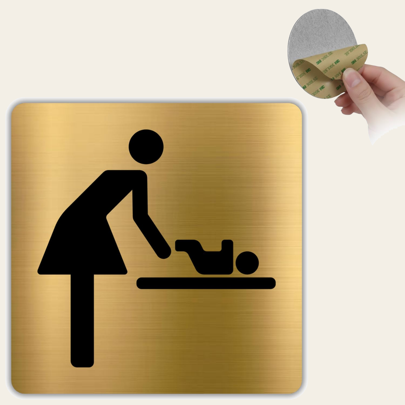 LEIASA | Wickelraum Schild Mutter und Kind - 10x10 cm - Aluminium Gold