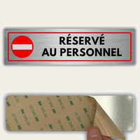 LEIASA | Plaque Réservé au Personnel - 5x18 cm - Épaisseur 0,8 mm - Aluminium - Panneau Adhésif - Signalétique Accès Réservé - (Reserve Personnel)