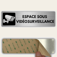 LEIASA | Plaque Espace Sous Vidéosurveillance - 5x18 cm - Épaisseur 0,8 mm - Aluminium - Panneau Adhésif - Signalétique Vidéosurveillance - (Videosurveillance)