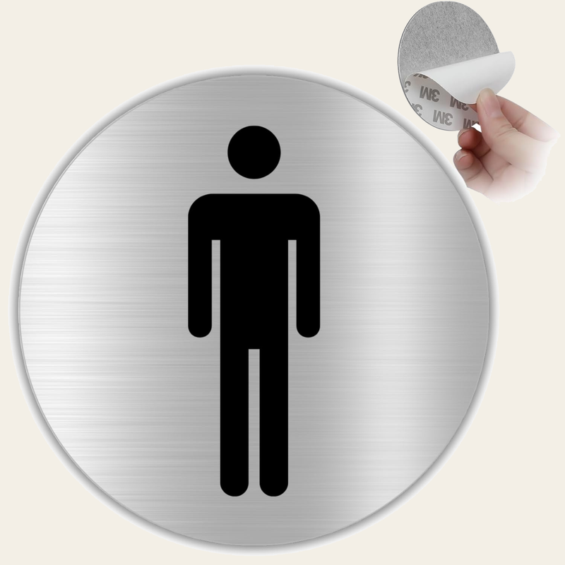 LEIASA | Segnale adesivo WC Uomo - Spessore 0.8 mm - Diametro Ø 100 mm