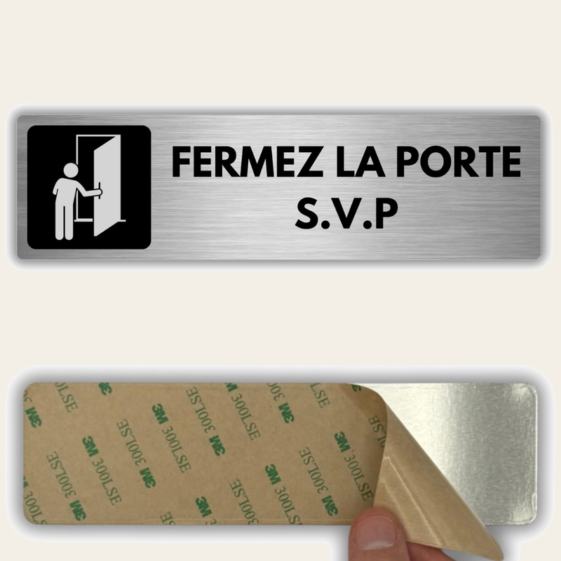 LEIASA | Panneau Adhésif Merci de Fermer la Porte - 5x18 cm - Épaisseu