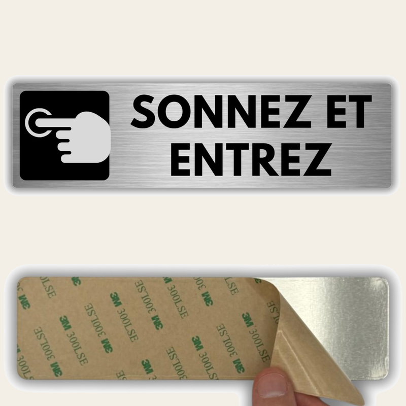 LEIASA | Plaque Sonnez et Entrez - 5x18 cm - Épaisseur 0,8 mm - Alumin