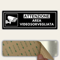 LEIASA | Segnale Telecamera Videosorveglianza - 7,5 x 23 cm - Spessore 2 mm - Acrilico - Targa Adesiva - Cartello Area Videosorvegliata - Avviso Sicurezza - (Attenzione Videosorveglianza)